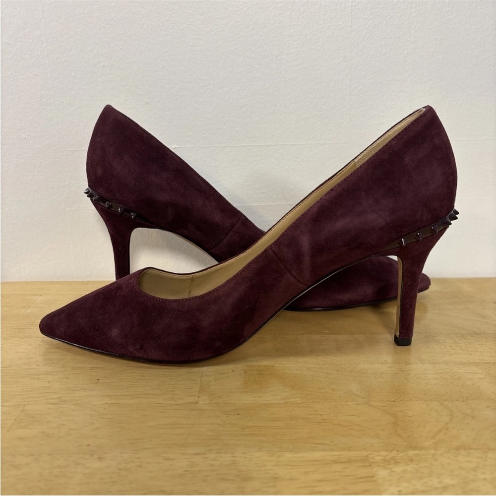 Sam Edelman Women’s Size 7.5M Tonia Burgundy Suede Spike Heels - Picture 8 of 9